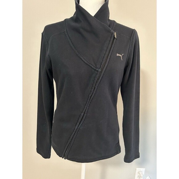 PUMA Jackets & Blazers - PUMA Black Long Sleeve Jacket Asymmetrical Zip with Pockets  Women’s Small